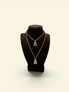 Gold Tone Double Layer Teddy Pendant Necklace - Women Jewelry